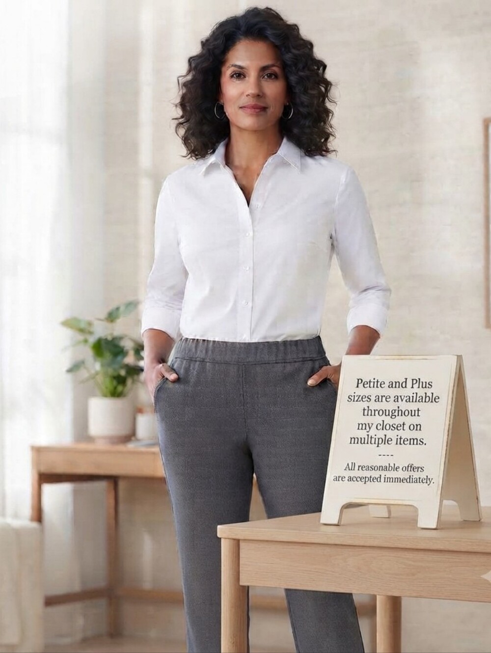 ​Counterparts Petite Gray Pull On Career Work Pants Size 14P Stretch Comfort